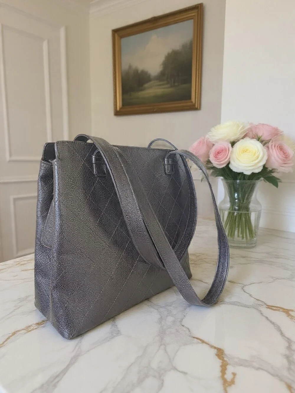 Chanel Vintage Black Caviar Diamond Quilted Shoulder Tote ✨ LIKE NEW
